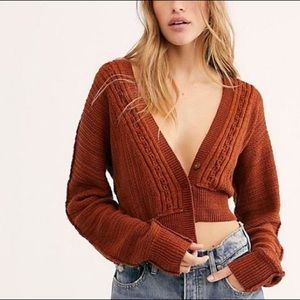Free people burnt orange cropped cardigan sweater